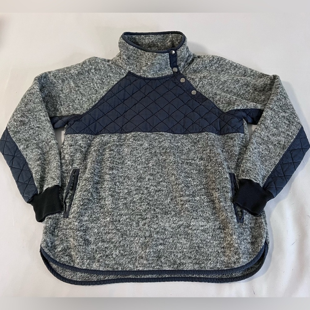 Abercrombie & Fitch Cozy Deep Pile Fleece Quilted Snap Up Jacket Gray Sz Large